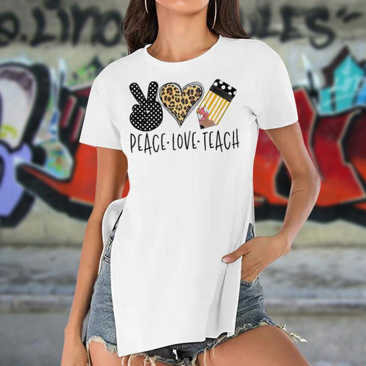 Peace Love Teach Back To School Teacher Gift Women's Short Sleeves T-shirt With Hem Split