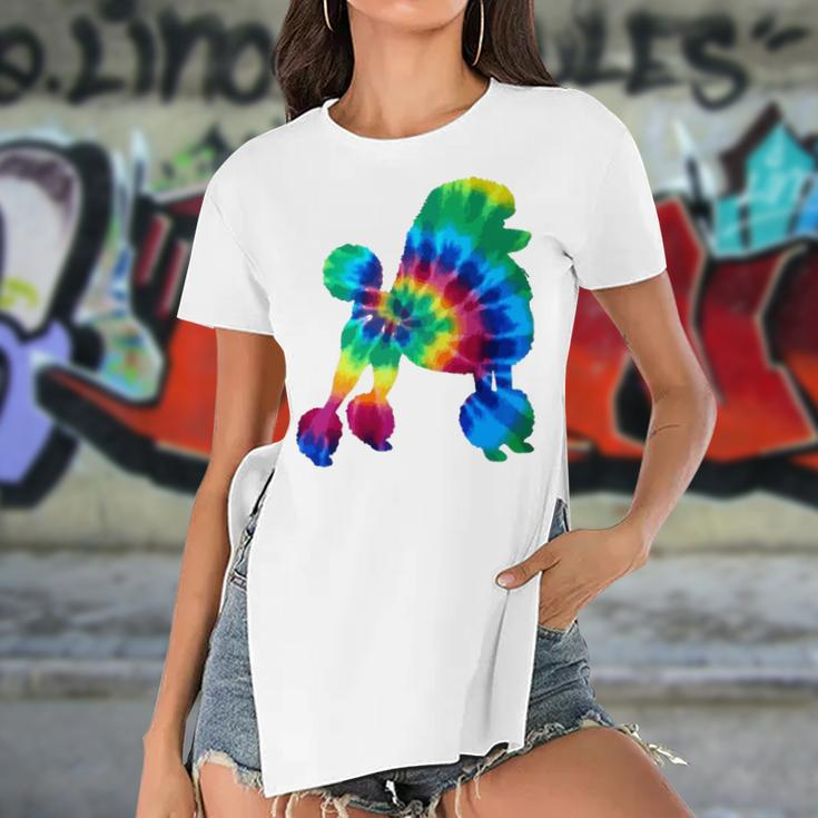 Poodle Tie Dye Vintage Hippie Dog Mom Dad Poodle Women's Short Sleeves T-shirt With Hem Split