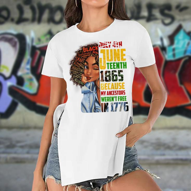 Remembering My Ancestors Junenth Black Freedom 1865 Gift Women's Short Sleeves T-shirt With Hem Split