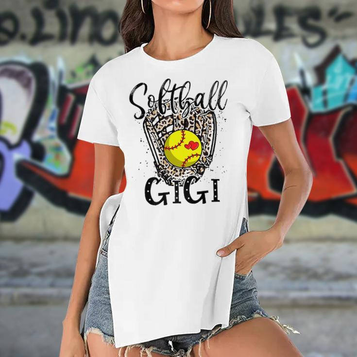 Softball Gigi Leopard Game Day Softball Lover Grandma Women's Short Sleeves T-shirt With Hem Split