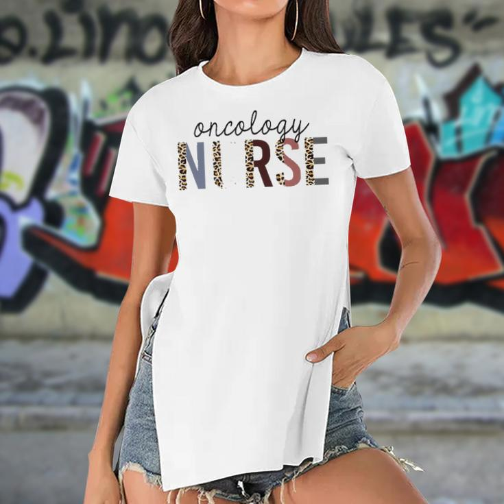 Womens Oncology Nurse Leopard Print Nursing School Women Women's Short Sleeves T-shirt With Hem Split