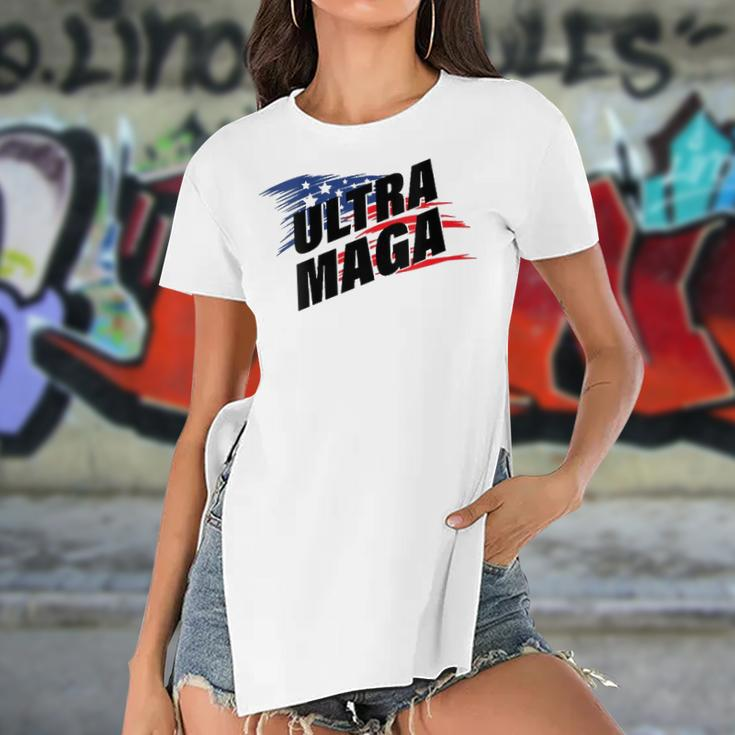 Womens Ultra Maga Pro American Pro Freedom Ultra-Maga Ultra Mega Pro Trump Women's Short Sleeves T-shirt With Hem Split
