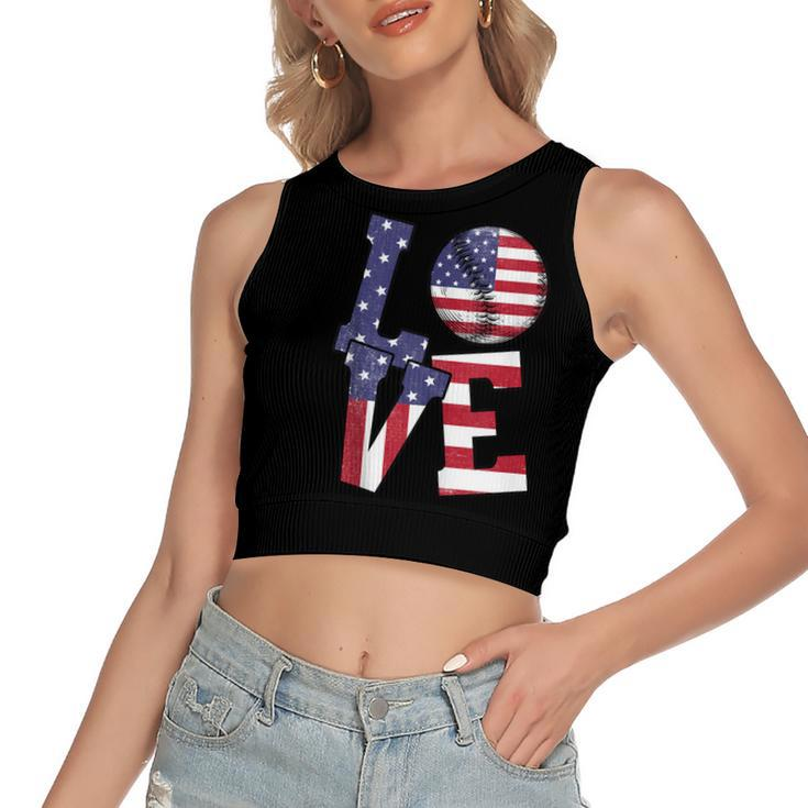 4Th Of July Love Baseball Patriotic Usa Flag For Dad Mom  Women's Sleeveless Bow Backless Hollow Crop Top