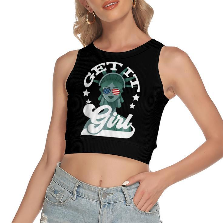 4Th Of July  Women Statue Of Liberty Get It Girl  Women's Sleeveless Bow Backless Hollow Crop Top