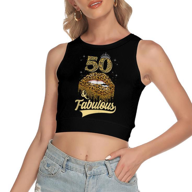 50 And Fabulous Queen Happy Birthday 50Th Leopard Sexy Lips  Women's Sleeveless Bow Backless Hollow Crop Top