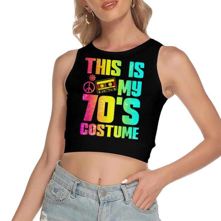 70S Halloween Costume 1970S Seventies Music Dancing Disco  V2 Women's Sleeveless Bow Backless Hollow Crop Top