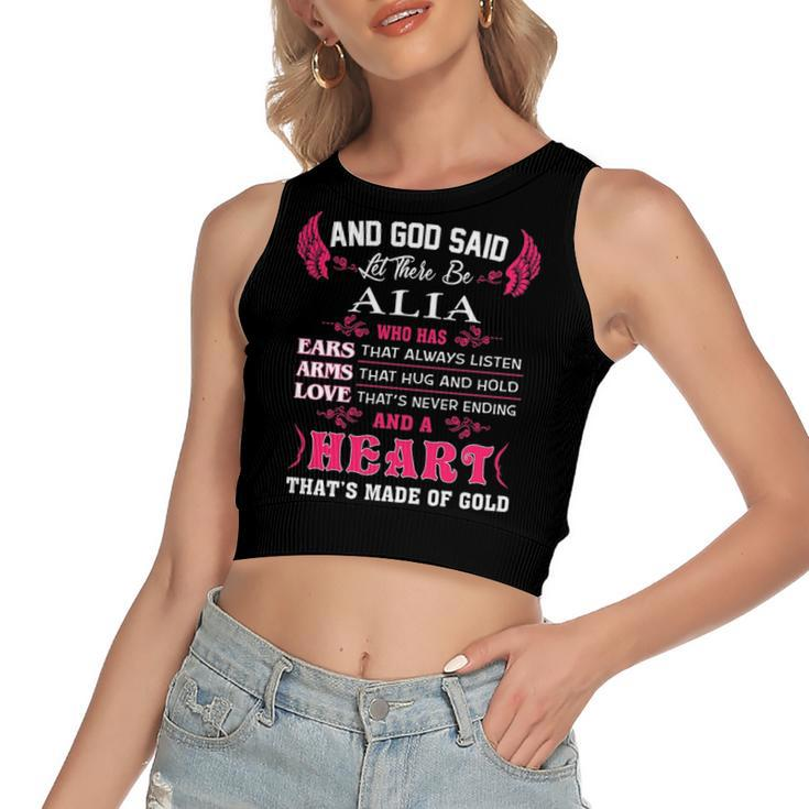 Alia Name Gift   And God Said Let There Be Alia Women's Sleeveless Bow Backless Hollow Crop Top