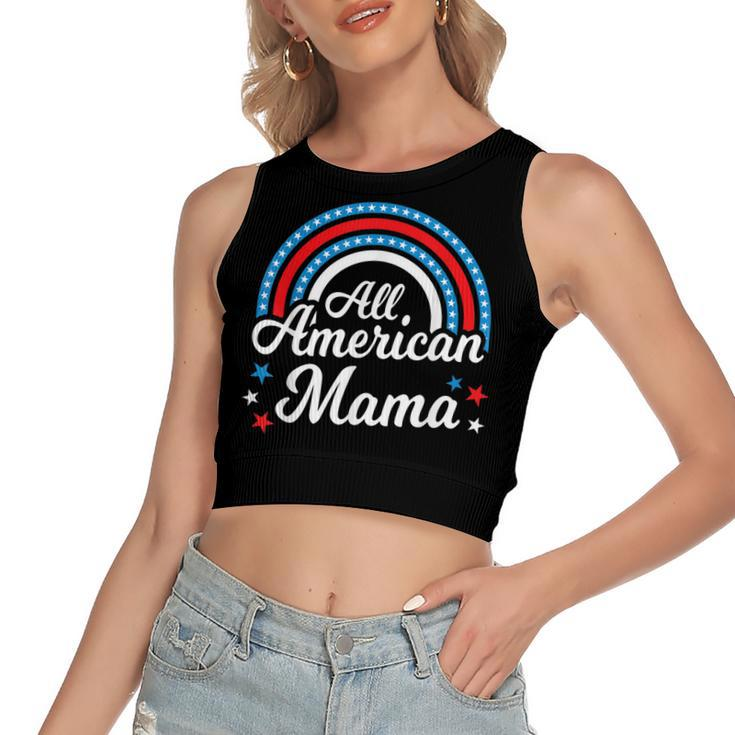 All American Mama- Funny 4Th Of July Family Matching  Women's Sleeveless Bow Backless Hollow Crop Top