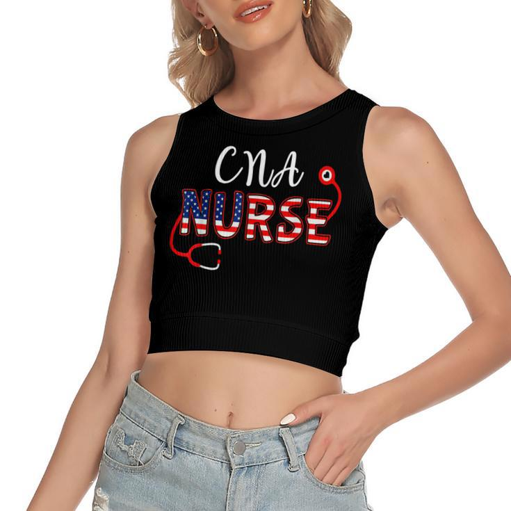 American Flag Cna Nurse Stethoscope 4Th Of July Patriotic  Women's Sleeveless Bow Backless Hollow Crop Top