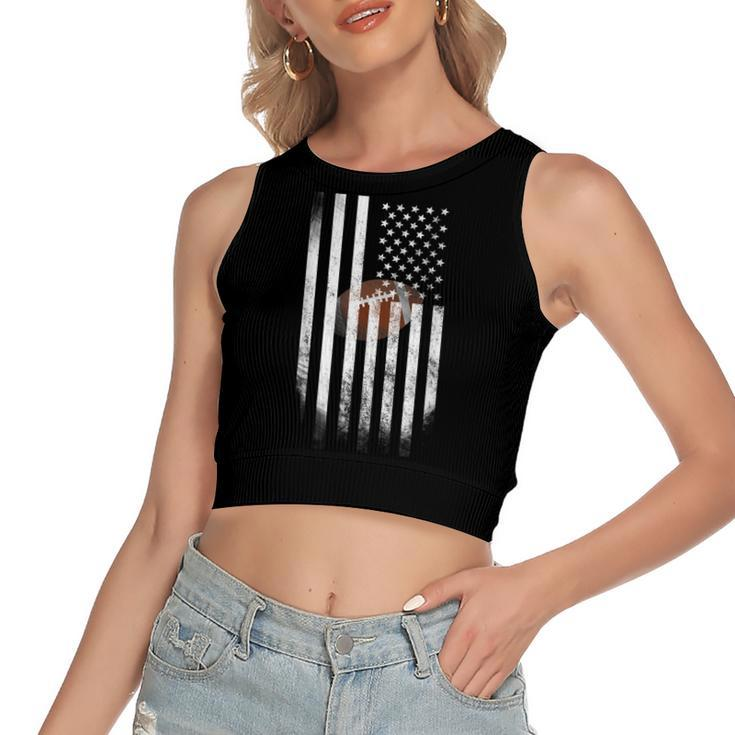 American Flag Vintage Football Flag  Dad Mom Kid T Women's Sleeveless Bow Backless Hollow Crop Top