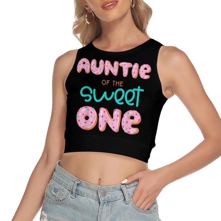 Auntie Of The Sweet One First Birthday Matching Family Donut  Women's Sleeveless Bow Backless Hollow Crop Top