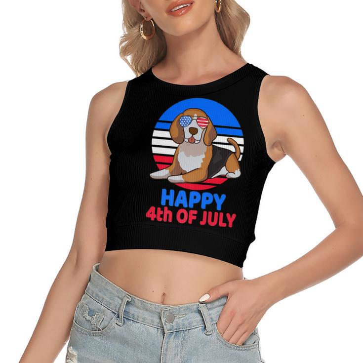 Beagle 4Th Of July For Beagle Lover Beagle Mom Dad July 4Th   Women's Sleeveless Bow Backless Hollow Crop Top