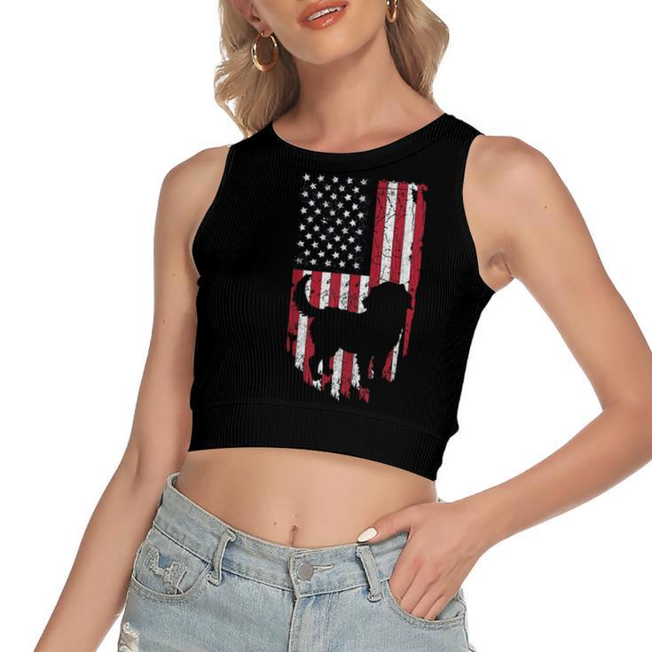 Bernese Mountain Dog Mom Dad  4Th Of July American  Women's Sleeveless Bow Backless Hollow Crop Top
