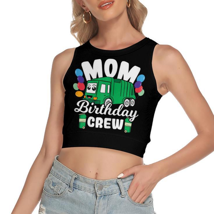 Birthday Crew Mom Of The Birthday Boy Garbage Truck Women's Sleeveless Bow Backless Hollow Crop Top