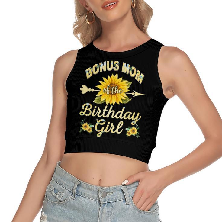 Bonus Mom Of The Birthday Girl Sunflower Family Matching  Women's Sleeveless Bow Backless Hollow Crop Top