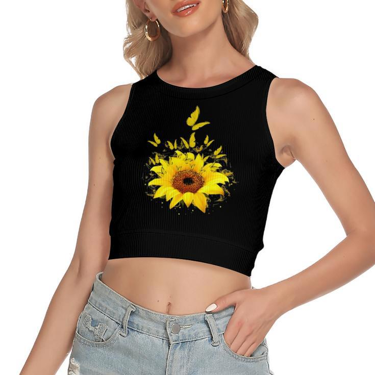 Butterflies Sunflower Smoke Women's Crop Top Tank Top