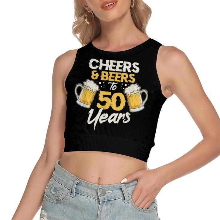 Cheers & Beers To 50 Years 50Th Birthday Fifty Anniversary  Women's Sleeveless Bow Backless Hollow Crop Top