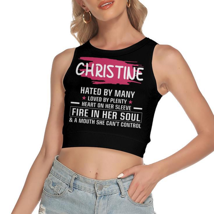 Christine Name Gift   Christine Hated By Many Loved By Plenty Heart On Her Sleeve Women's Sleeveless Bow Backless Hollow Crop Top