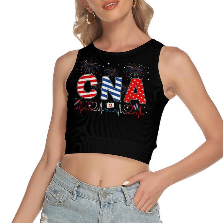 Cna 4Th Of July American Flag Patriotic Usa Stethoscope  Women's Sleeveless Bow Backless Hollow Crop Top