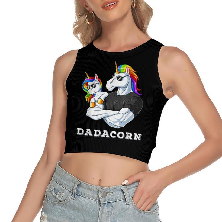 Dadacorn Unicorn Dad Of The Birthday Girl Princess Daughter  Women's Sleeveless Bow Backless Hollow Crop Top