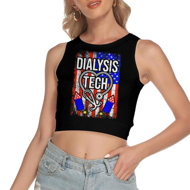 Dialysis Tech 4Th Of July American Flag Stethoscope Sparkler  Women's Sleeveless Bow Backless Hollow Crop Top