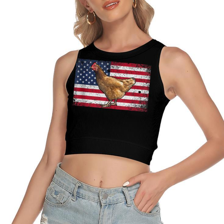 Farmer Dad 4Th Of July Patriotic  Chicken Daddy V2V3 Women's Sleeveless Bow Backless Hollow Crop Top