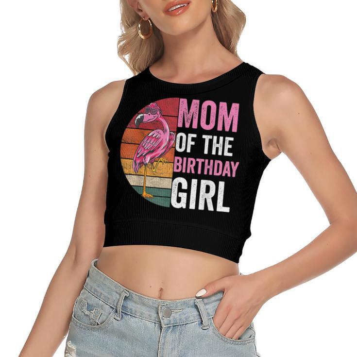Flamingo Mom Of The Birthday Girl Matching Birthday Outfit  Women's Sleeveless Bow Backless Hollow Crop Top