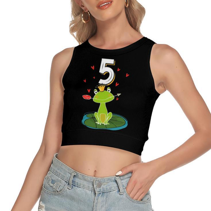 Frog Animal Lovers 5Th Birthday Girl B-Day 5 Years Old Women's Crop Top Tank Top