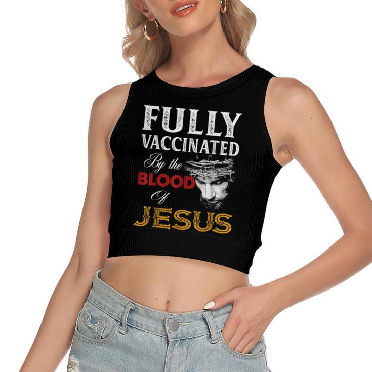 Fully Vaccinated By The Blood Of Jesus Christian Jesus Faith  Women's Sleeveless Bow Backless Hollow Crop Top