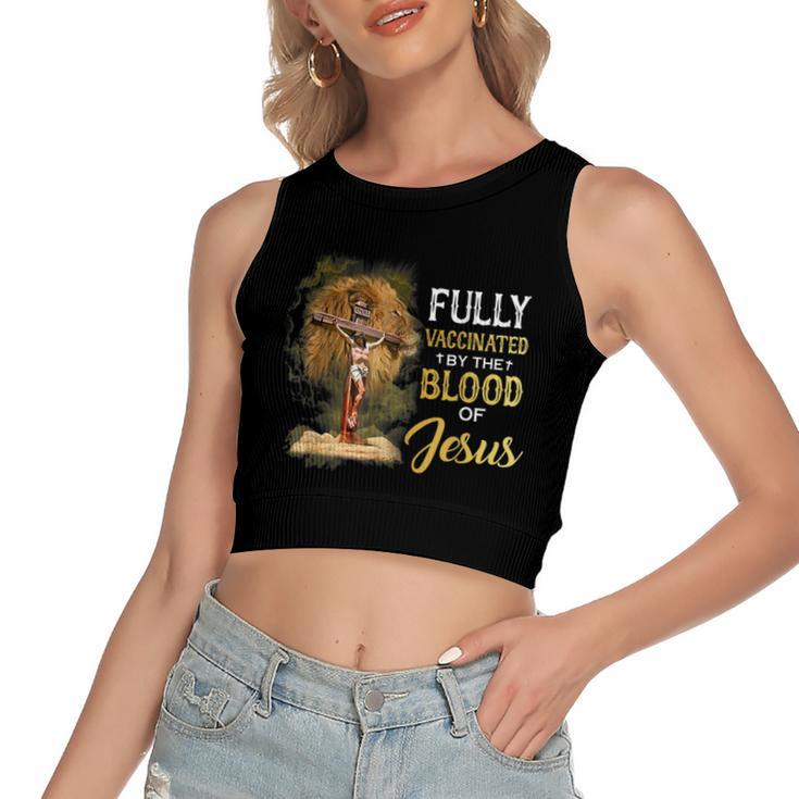 Fully Vaccinated By The Blood Of Jesus Cross Faith Christian  V2 Women's Sleeveless Bow Backless Hollow Crop Top