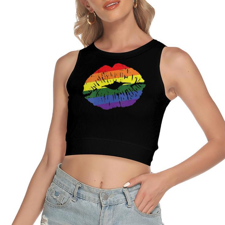 Gay Kiss Rainbow Pride Flag Sexy Lips Proud Lgbt Q Ally Women's Crop Top Tank Top