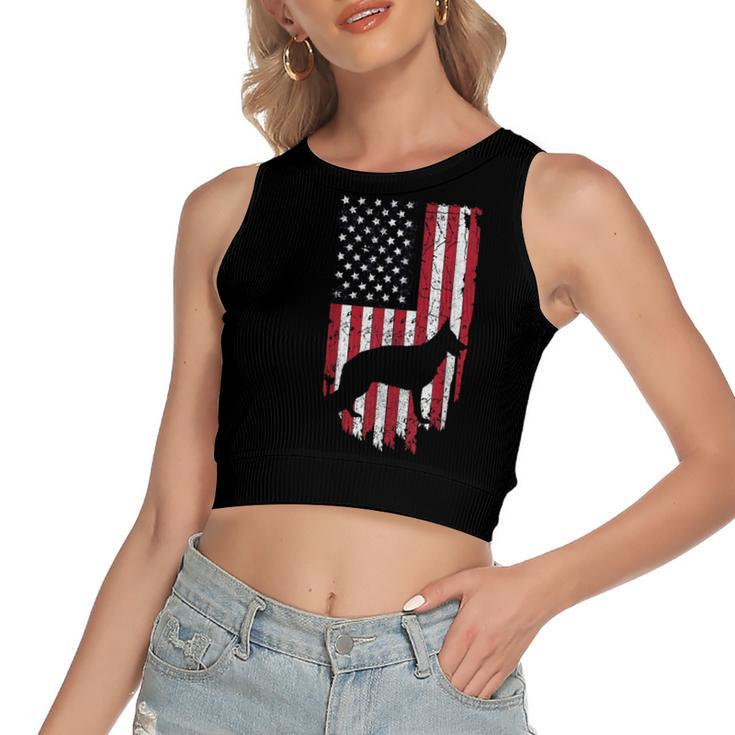 German Shepherd Dog Mom Us Dad  4Th Of July American  Women's Sleeveless Bow Backless Hollow Crop Top