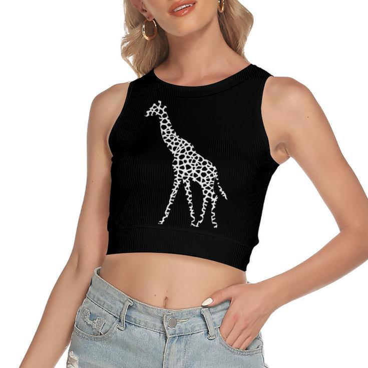 Giraffe White Pattern Graphic Animal Print Women's Crop Top Tank Top