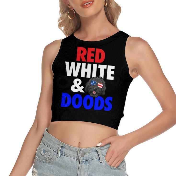 Goldendoodle Mom Dad 4Th Of July Doodle Dog  V2 Women's Sleeveless Bow Backless Hollow Crop Top