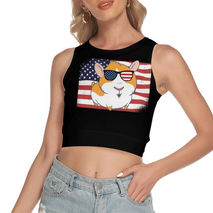 Guinea Pig Dad & Mom American Flag 4Th Of July Usa Funny   Women's Sleeveless Bow Backless Hollow Crop Top