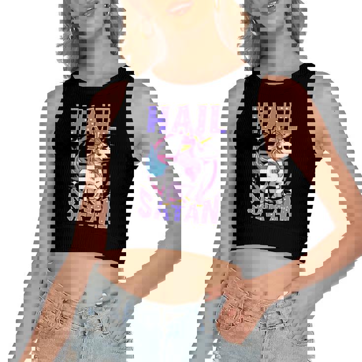 Hail Satan Unicorn Rainbow Satanic Heavy Metal Pun Women's Crop Top Tank Top