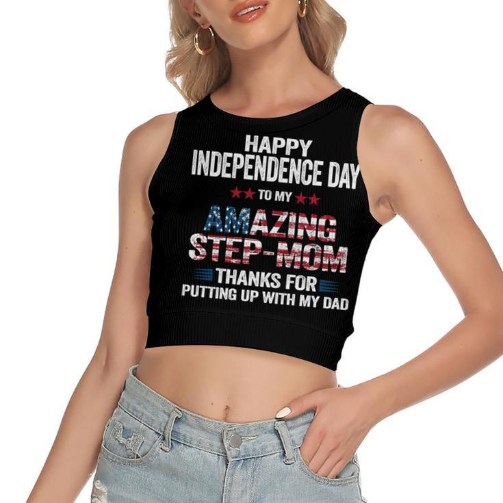 Happy 4Th Of July Step Mom Thanks For Putting Up With My Dad   Women's Sleeveless Bow Backless Hollow Crop Top