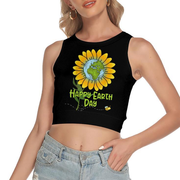 Happy Earth Day Every Day Sunflower Kids Teachers Earth Day  Women's Sleeveless Bow Backless Hollow Crop Top