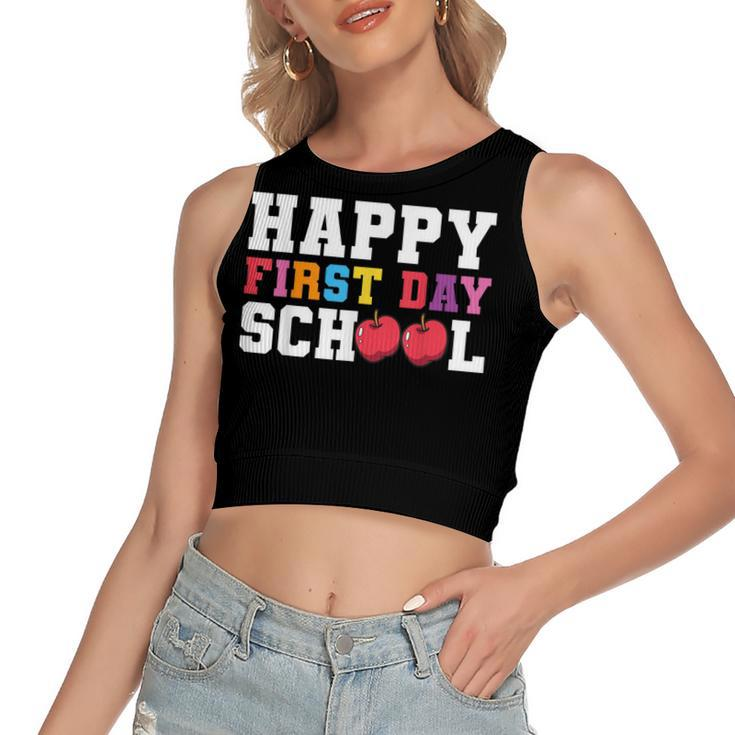 Happy First Day Of School Back To School Teachers Kids  Women's Sleeveless Bow Backless Hollow Crop Top