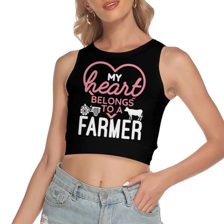 My Heart Belongs To A Farmer Romantic Farm Wife Girlfriend Women's Crop Top Tank Top