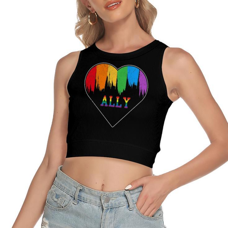 Hearts Lgbt Equality Love Lgbtq Rainbow Flag Gay Pride Ally Women's Crop Top Tank Top