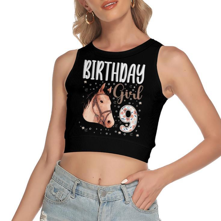 Horse Animal Lovers 9Th Birthday Girl B-Day 9 Years Old Women's Crop Top Tank Top