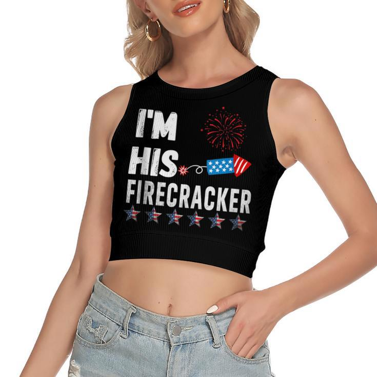 Im His Firecracker Cute 4Th Of July Matching Couple For Her  Women's Sleeveless Bow Backless Hollow Crop Top