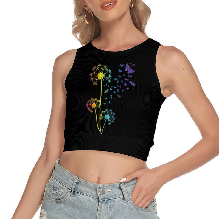 Just Dandelion Butterfly Breathe Rainbow Flowers Dragonfly Women's Crop Top Tank Top
