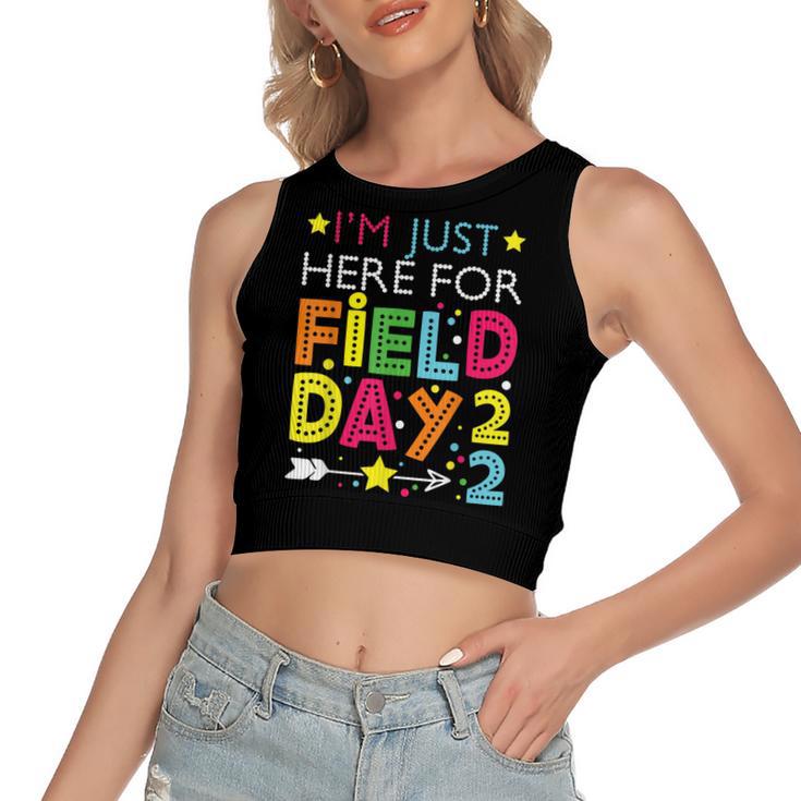 Just Here For Field Day 2022 Teacher Kids Summer  Women's Sleeveless Bow Backless Hollow Crop Top