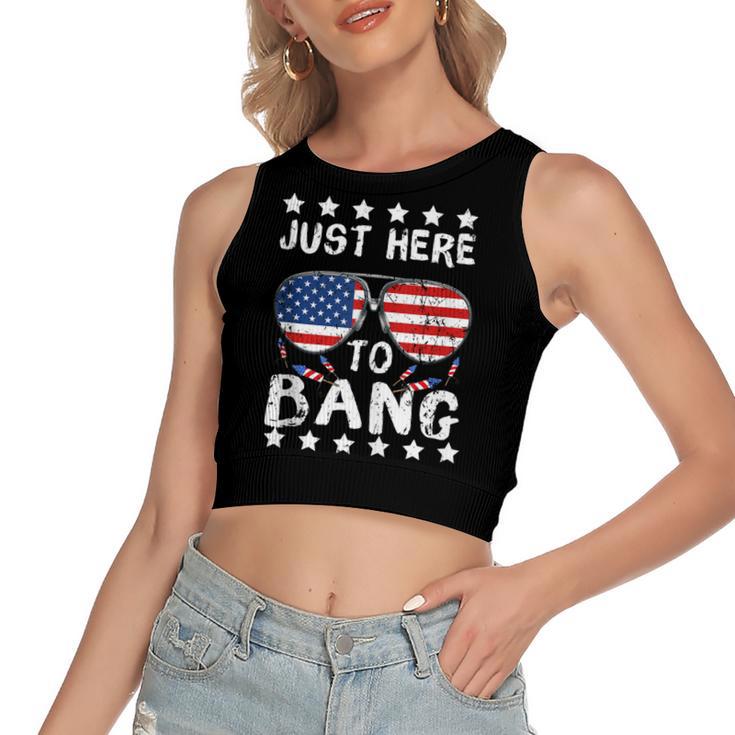 Just Here To Bang And Drink Beer Fourth Of July 4Th Of July Women's Sleeveless Bow Backless Hollow Crop Top