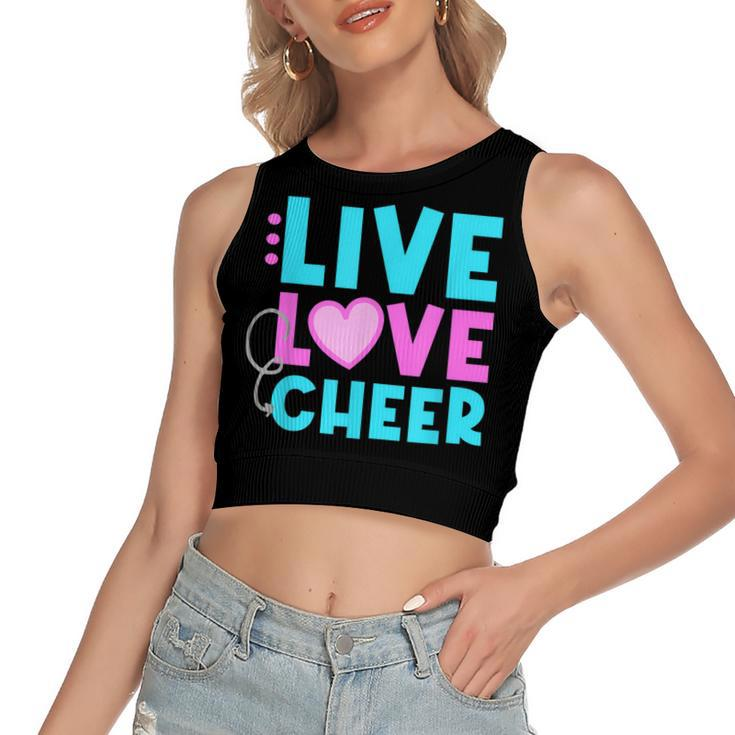 Live Love Cheer Funny Cheerleading Lover Quote Cheerleader  V2 Women's Sleeveless Bow Backless Hollow Crop Top