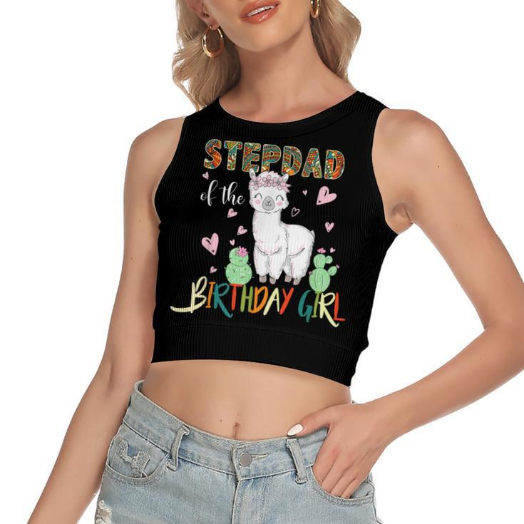 Llama Birthday Stepdad Of The Birthday Girl Outfits  Women's Sleeveless Bow Backless Hollow Crop Top