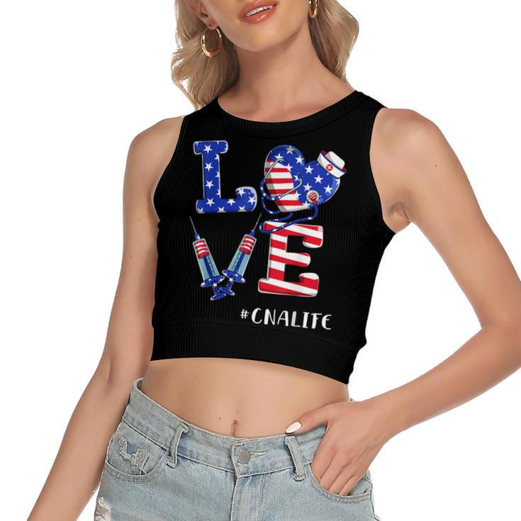Love Cna Life Nurse 4Th Of July American Flag Patriotic  Women's Sleeveless Bow Backless Hollow Crop Top