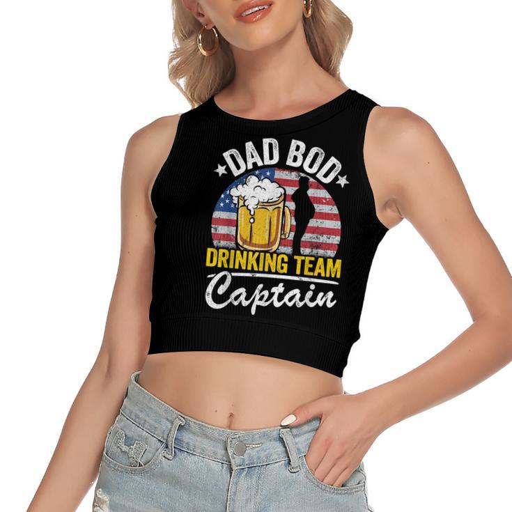 Mens Dad Bod Drinking Team Captain American Flag 4Th Of July Beer  Women's Sleeveless Bow Backless Hollow Crop Top
